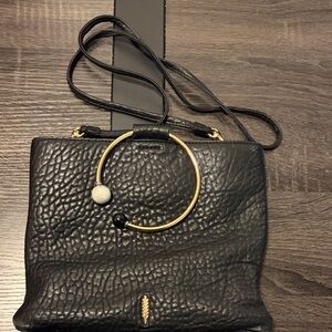 Black Textured Leather Handbag